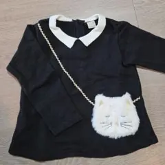 petit main 猫ポケット付き長袖カットソー