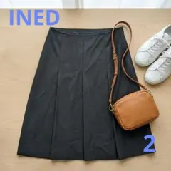 ​【美品】イネド INED ひざ丈前面プリーツスカート グレー M 通勤のサムネイル