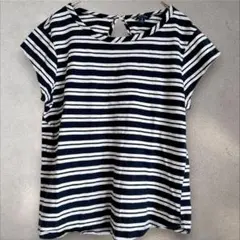 ノーティカ【S】極美品 ボーダー Tシャツ 紺 白 ロゴ マリンカジュアル