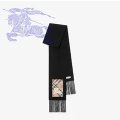 【極美品】BURBERRY チェックラベル カシミアスカーフ マフラー 黒のサムネイル