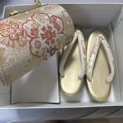 花柄ゴールド　和装用バッグと草履セット