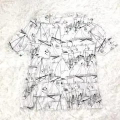 リエルナ　半袖Tシャツ　チュニック　クルーネック　総柄　綿　トップス　白　M-L