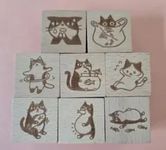 猫 木製スタンプ 8個セット　ネコ