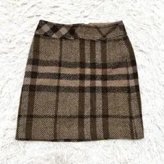BURBERRY LONDON ツイードスカート ウール チェック ブラウン Mのサムネイル