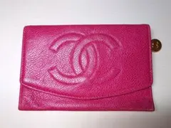 CHANEL/シャネル デカココ 二つ折り財布 キャビアスキン ピンク