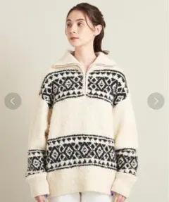 B&Yリングヤーン スノージャカードハーフジップニットプルオーバー