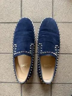 Christian Louboutin ネイビー スエード スタッズ スリッポン