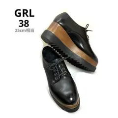 【GRL】黒合皮ローファー厚底ブラックシューズフォーマル38(25cm相当)