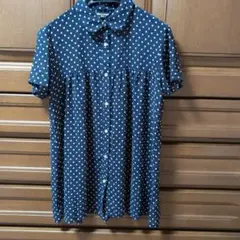 COMME CA PASSAGE ネイビー ドット柄 半袖シャツ