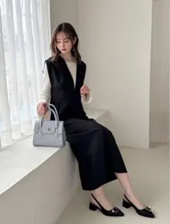 Vネックバックリボンジャンパースカート[fo2118]