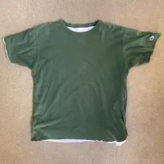 90s Champion リバーシブルTシャツ オリーブグリーン/ホワイト 無地