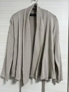 ベージュ リブ編み カーディガン 長袖