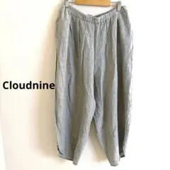 Cloudnine グレー 麻 ワイドパンツ レディース ウエストゴム M L