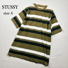 STUSSY ステューシー ボーダー Tシャツ オリーブ S コットン