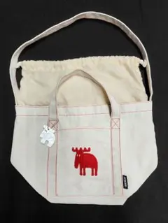 【おまけチャーム付】moz モズ 巾着キャンバストートバッグ 帆布 大容量のサムネイル