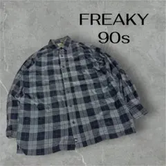 【90s・Y2K】フリーキー 厚手チェックシャツ FREAKY 刺繍ロゴ グレーのサムネイル