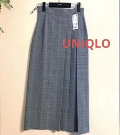 新品タグ付き ユニクロ グレンチェック サイドプリーツ ナロースカート