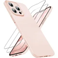 iPhone 13 ケース ガラスフィルム付属 指紋防止 薄型 軽量 ピンク