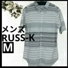 5104♡メンズ RUSS-K 半袖 シャツ ストライプ柄 刺繍入り Mのサムネイル