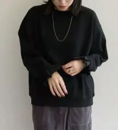 Samansa Mos2 blue 袖プリーツ裏起毛スウェット ブラック F