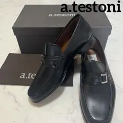 未使用美品★テストーニ a.testoni黒レザー ローファー25.5〜26cm