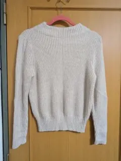 【グリーンレーベルリラクシング】リブ編み ライトベージュ ラメ セーター