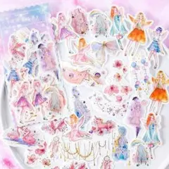 60枚 おしゃれ コラージュ 素材 女の子 可愛いフレークシール フェアリー