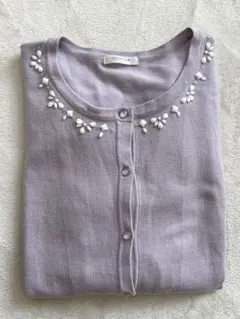 Honeys ビジュー付き長袖カーディガン　パープル　ラベンダー色　L オフィス