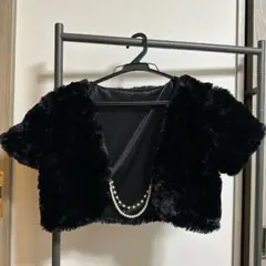 pagne collection 黒 ボレロ ファー ショートカーディガン