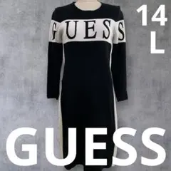 GUESS ニットワンピース ロゴデザイン ブラック×ホワイト×レッド L相当