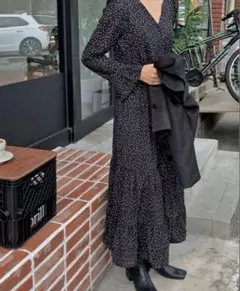 ★美品★ブラックドットロングワンピース 大きいサイズ