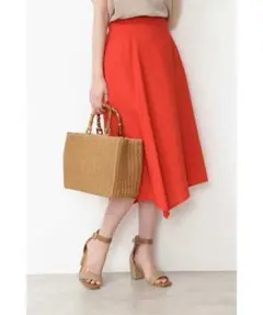 【未使用】洗える　ナチュラルビューティーベーシック フレアスカート膝丈　赤　XS