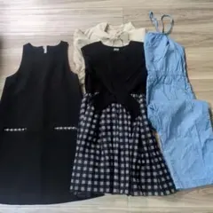 黒ノースリーブドレスとブラウス、長袖ワンピース、サロペットセット