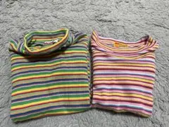 ミキハウス　カラフルストライプ長袖カットソー2点セット オソロ　双子コーデ