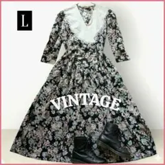 古着♥90's ビッグカラー ワンピース USA製 花柄 グランジ L レトロ