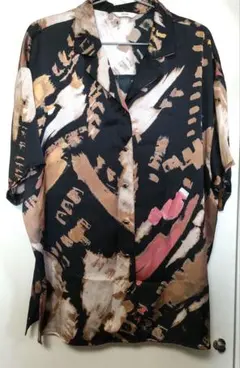 半袖シャツ チャオパニック 黒 ニュアンス柄 オーバーサイズ