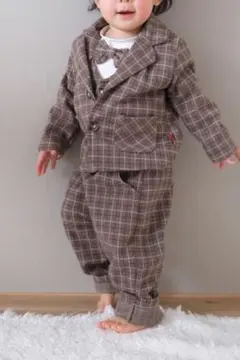 ブラウンチェック セレモニースーツ 95cm未満