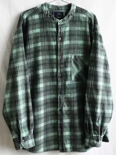 90s/ SAUGATUCK/ノーカラー フランネル チェックシャツ/L/ミント