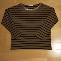 ビジュー付きボーダーカットソー