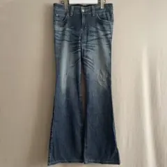 P00849 ヴィーナスデニム　ダークブルー ブーツカットデニム　y2k 刺繍