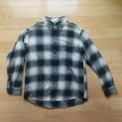 ユニクロ フランネルシャツ/チェック ブラックホワイト L