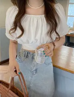 SHEIN フリル クロップブラウス ホワイト レディース