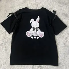 Secret Honey シークレットハニー 肩レースアップうさぎTシャツ 黒のサムネイル