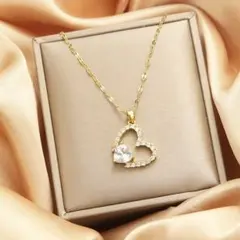 オープンハート ネックレス ゴールド ジルコニア シンプル レディース