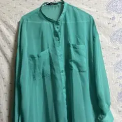 レディース　長袖シフォン　ボタンアップシャツ