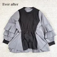 エバーアフター 長袖フレアブラウス チュニック 袖フリル 切り替えデザイン 配色