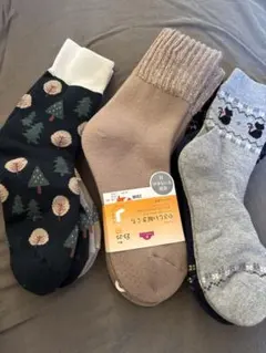 木の柄ソックス3足セット 23-25cm