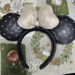 ディズニー ミニー カチューシャ 黒 シルバー キルティング スパンコール