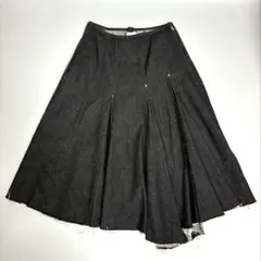 【Y's YOHJI YAMAMOTO】デニム フリンジ フレアスカート 黒 3のサムネイル