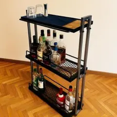 スチール製バーカート　ウイスキーラック　 3段　メッシュ棚　アイアン家具